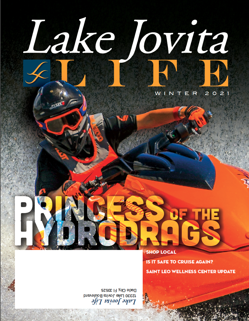Jet ski racer on Lake Jovita Life magazine cover