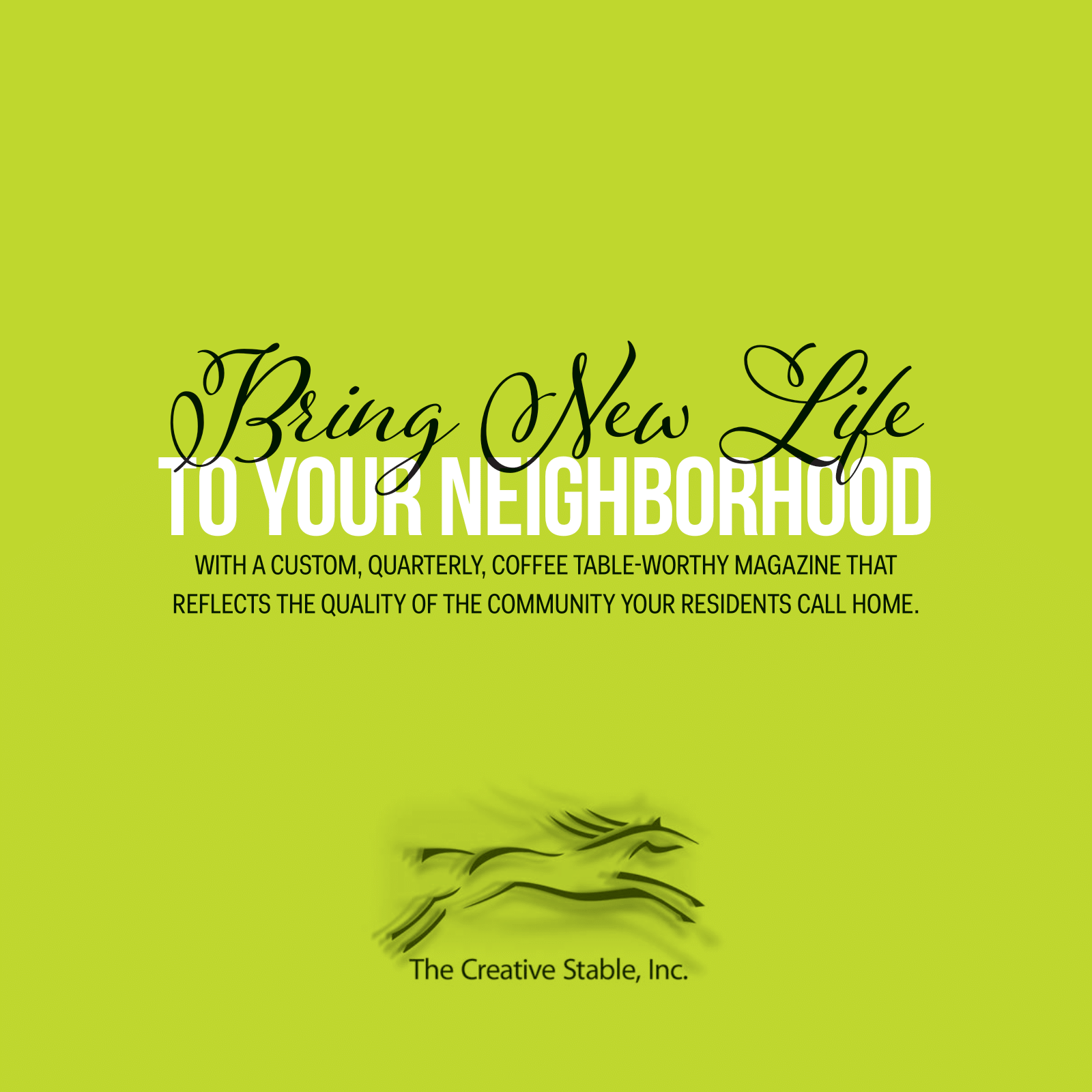 Custom neighborhood magazine ad with elegant green background.