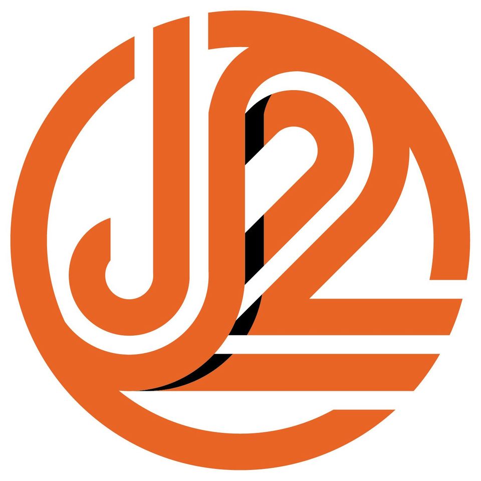 Orange and black stylized letter logo.