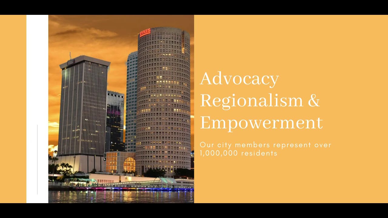 TCS-Jennifer-6 Sunset cityscape with advocacy and empowerment presentation slide.