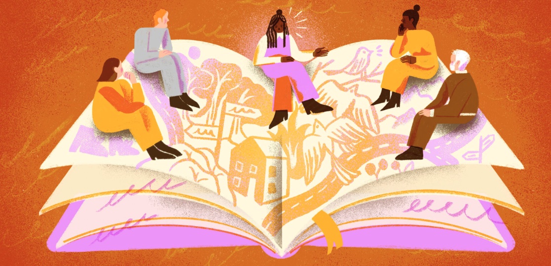 Open book with people