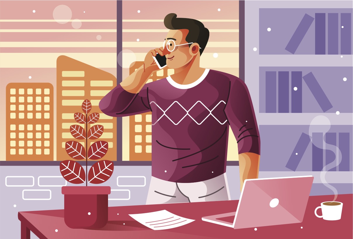 Man standing and talking using smartphone