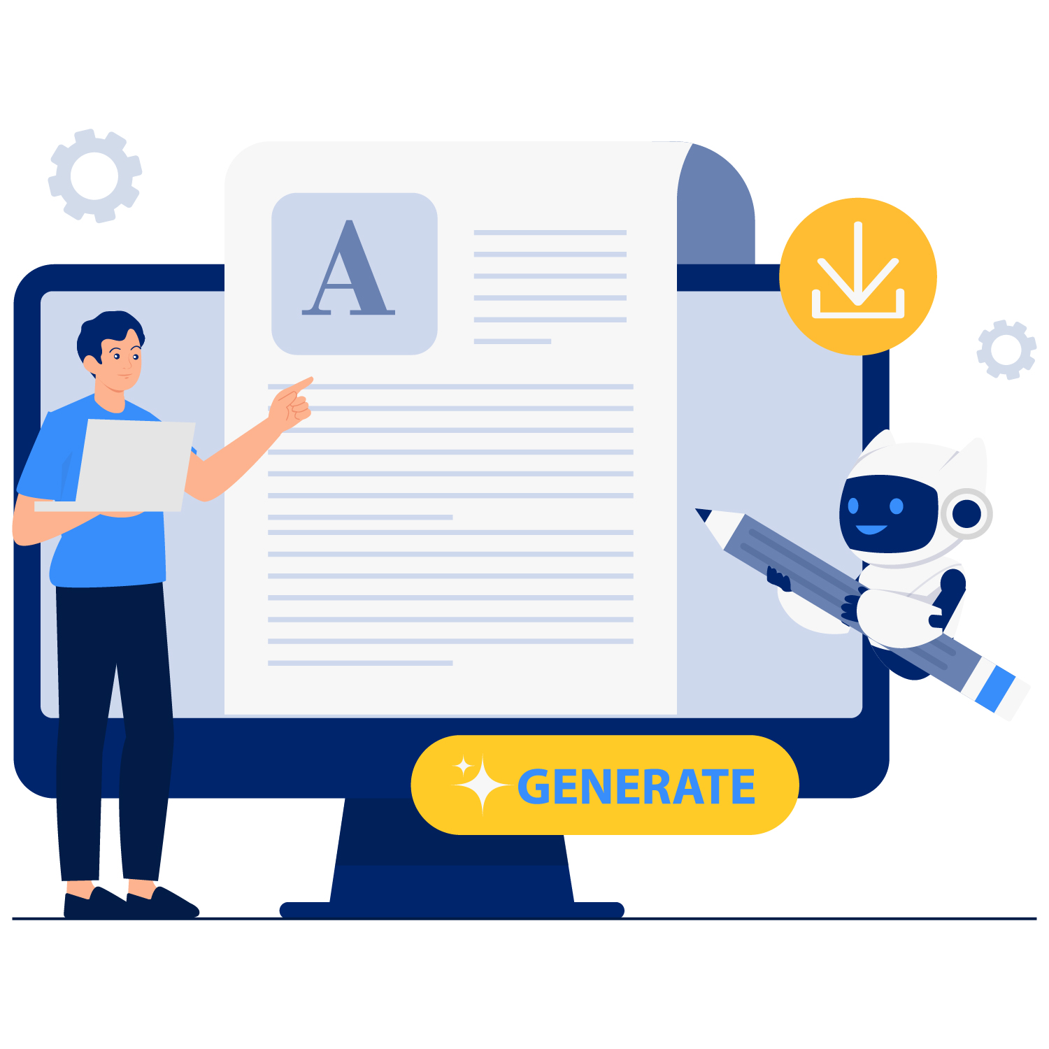 Man writes text, robot assists