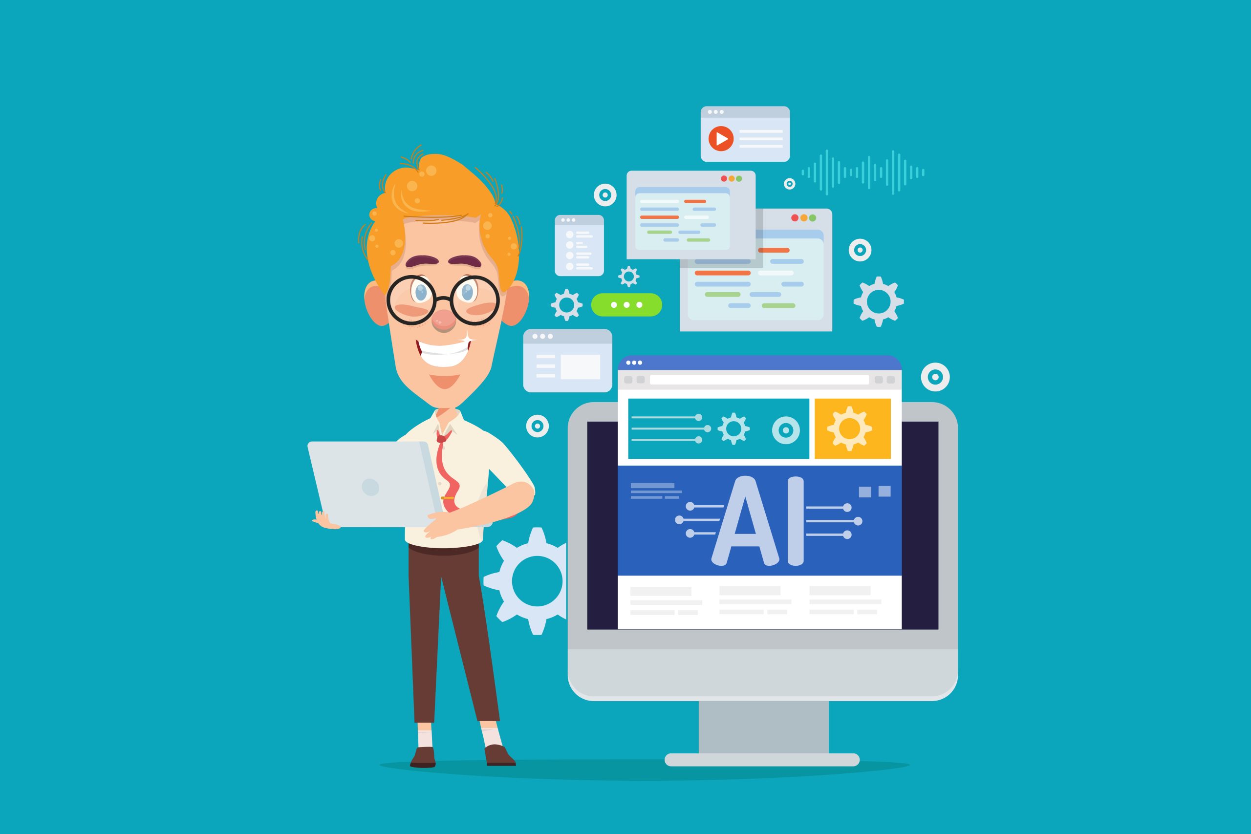 Happy man uses AI to create content