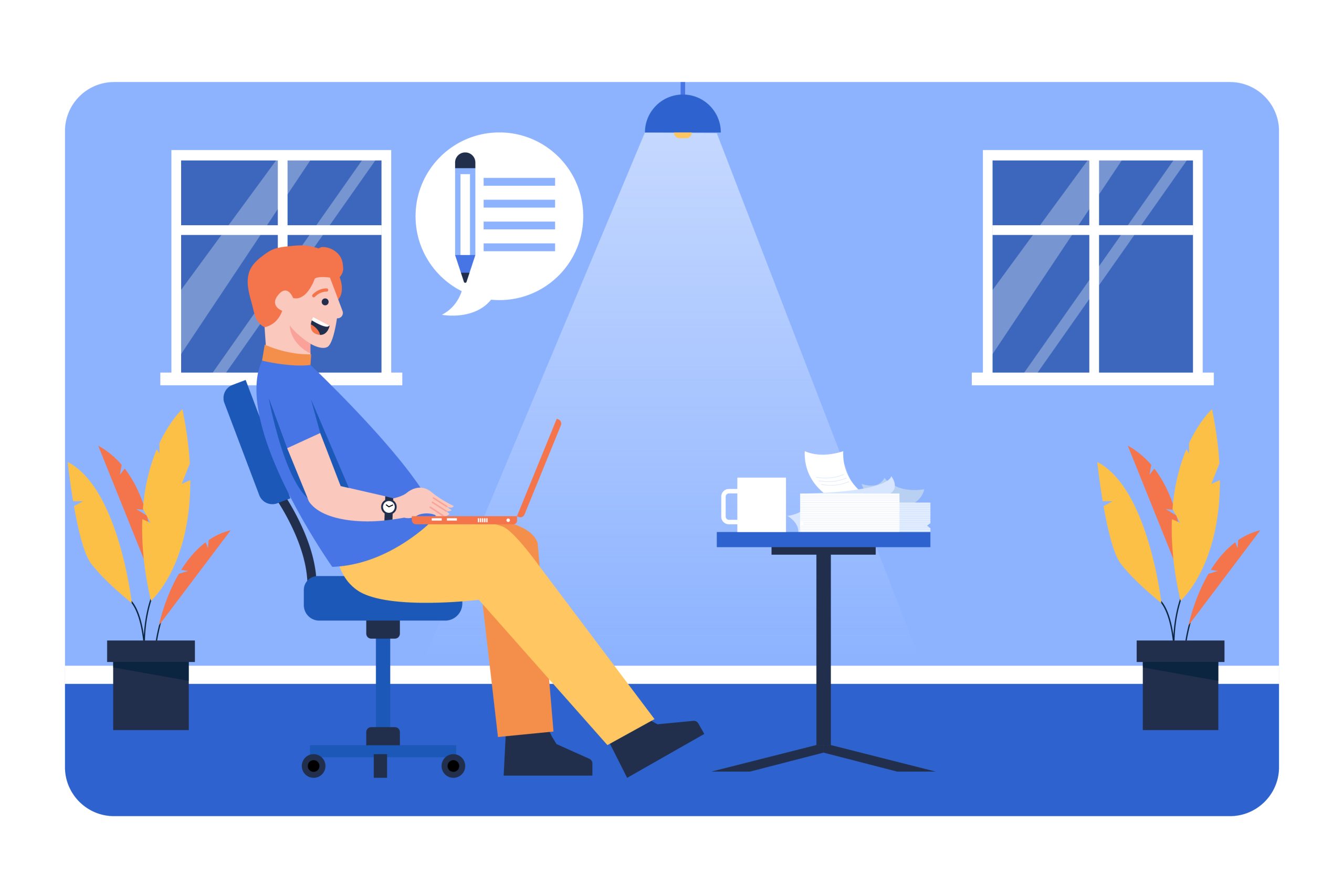 Blogger writing at night