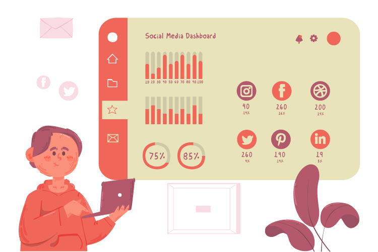 Cartoon man looking at social media data