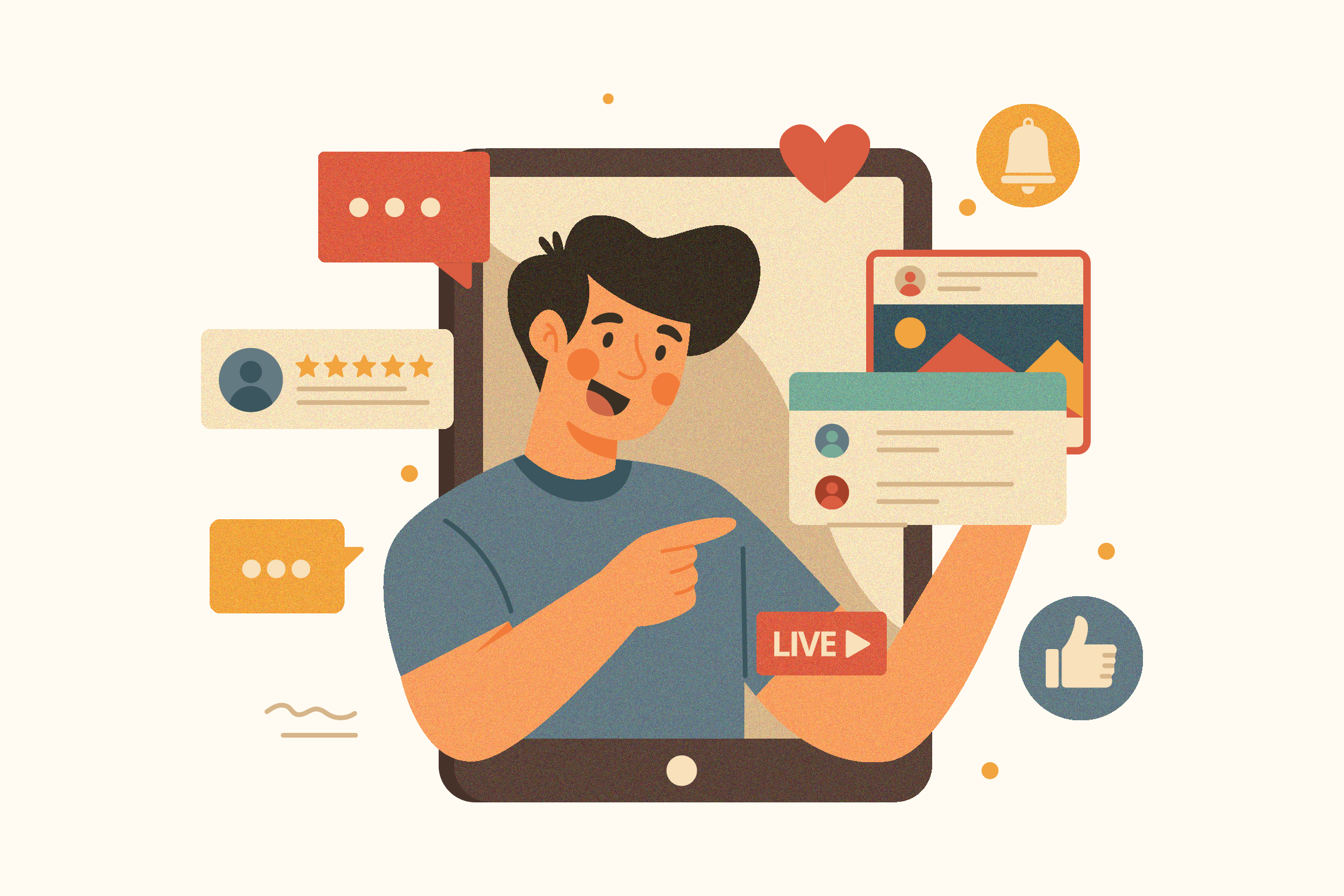 Cartoon of influencer man on social meda