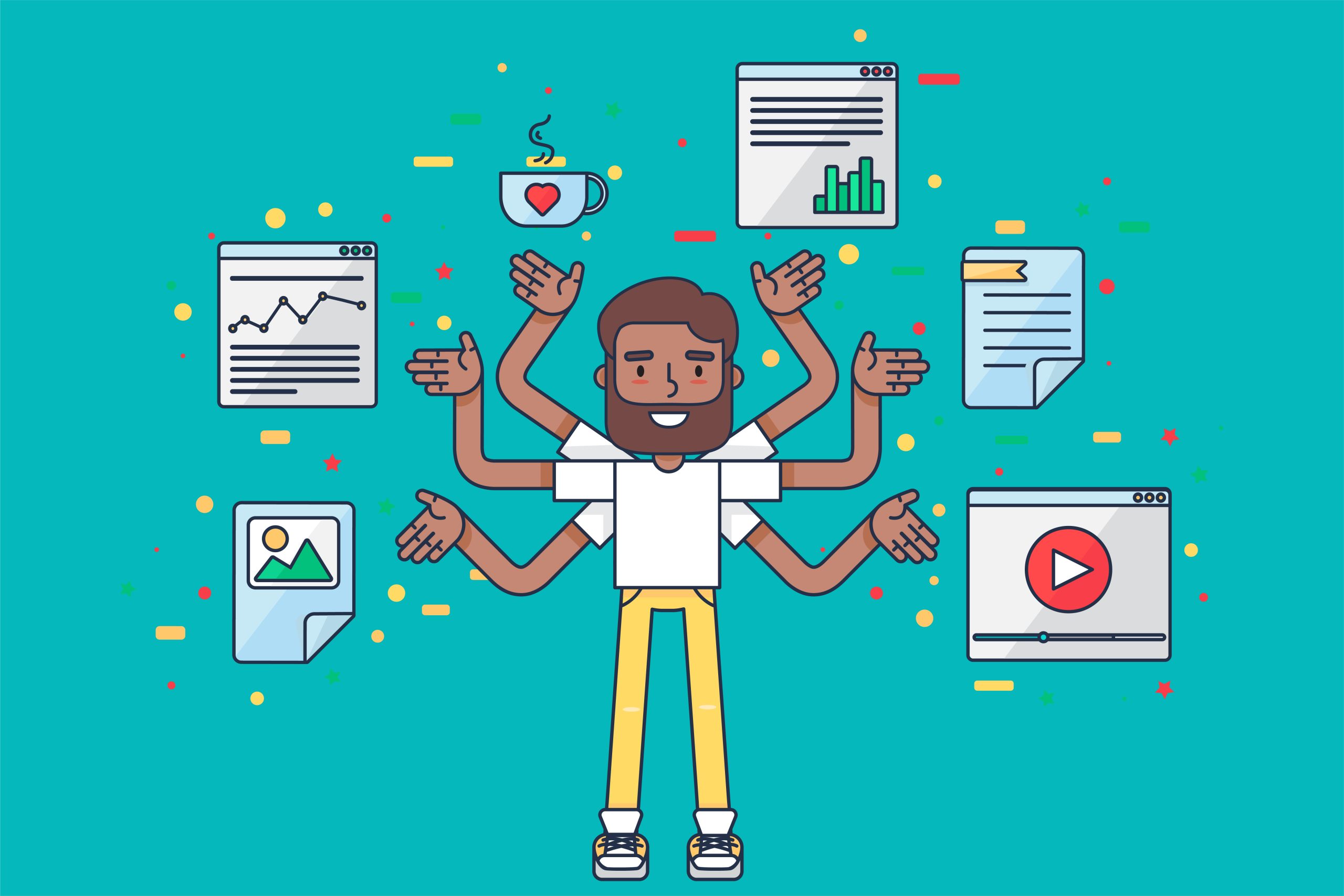 TCS-Jennifer-6 Cartoon of web designer with 6 arms