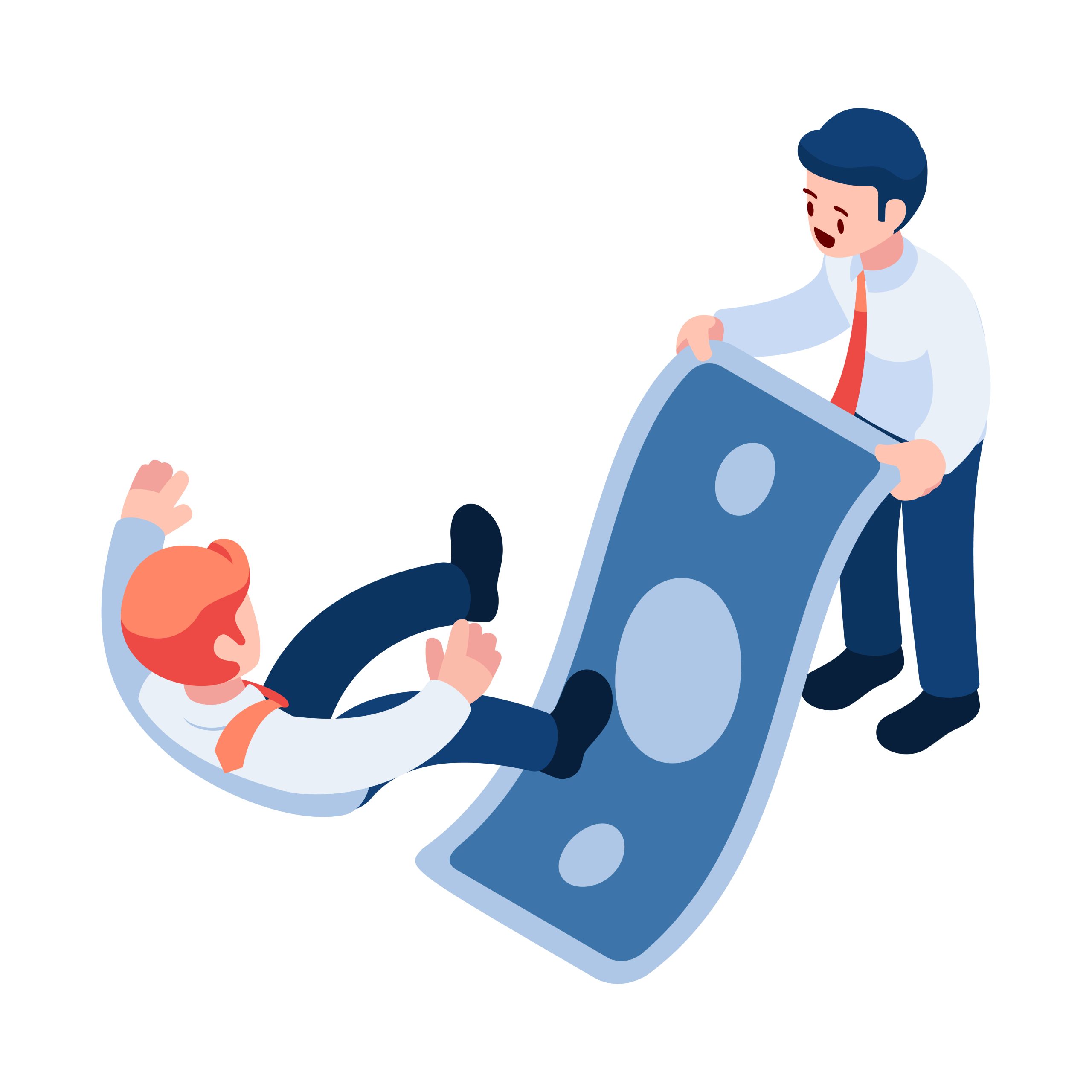 businessman flipping on a bill held by his partner